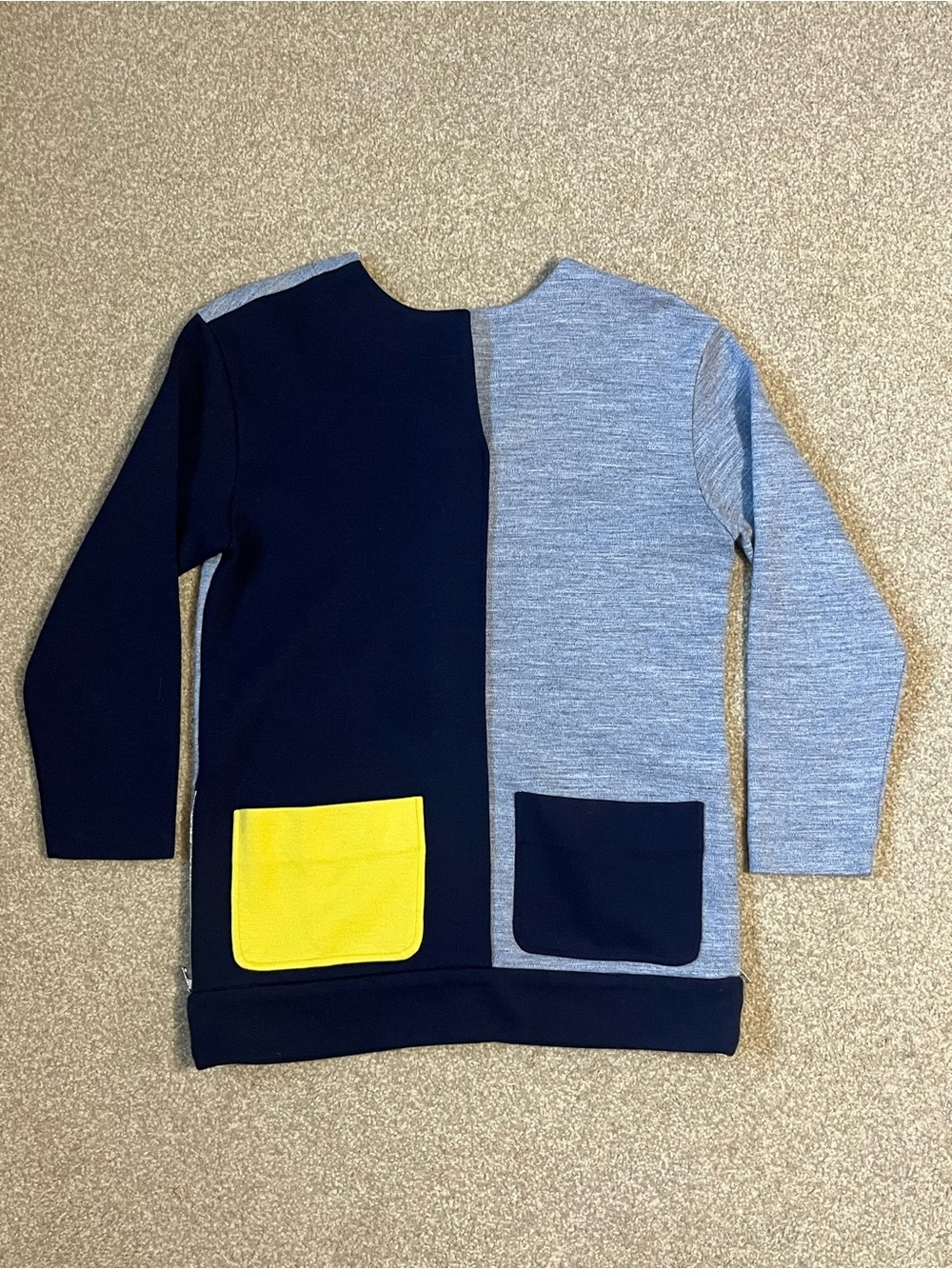 Marni Long Sleeve Top with Contrast Pockets - Navy/Heather Gray/Yellow